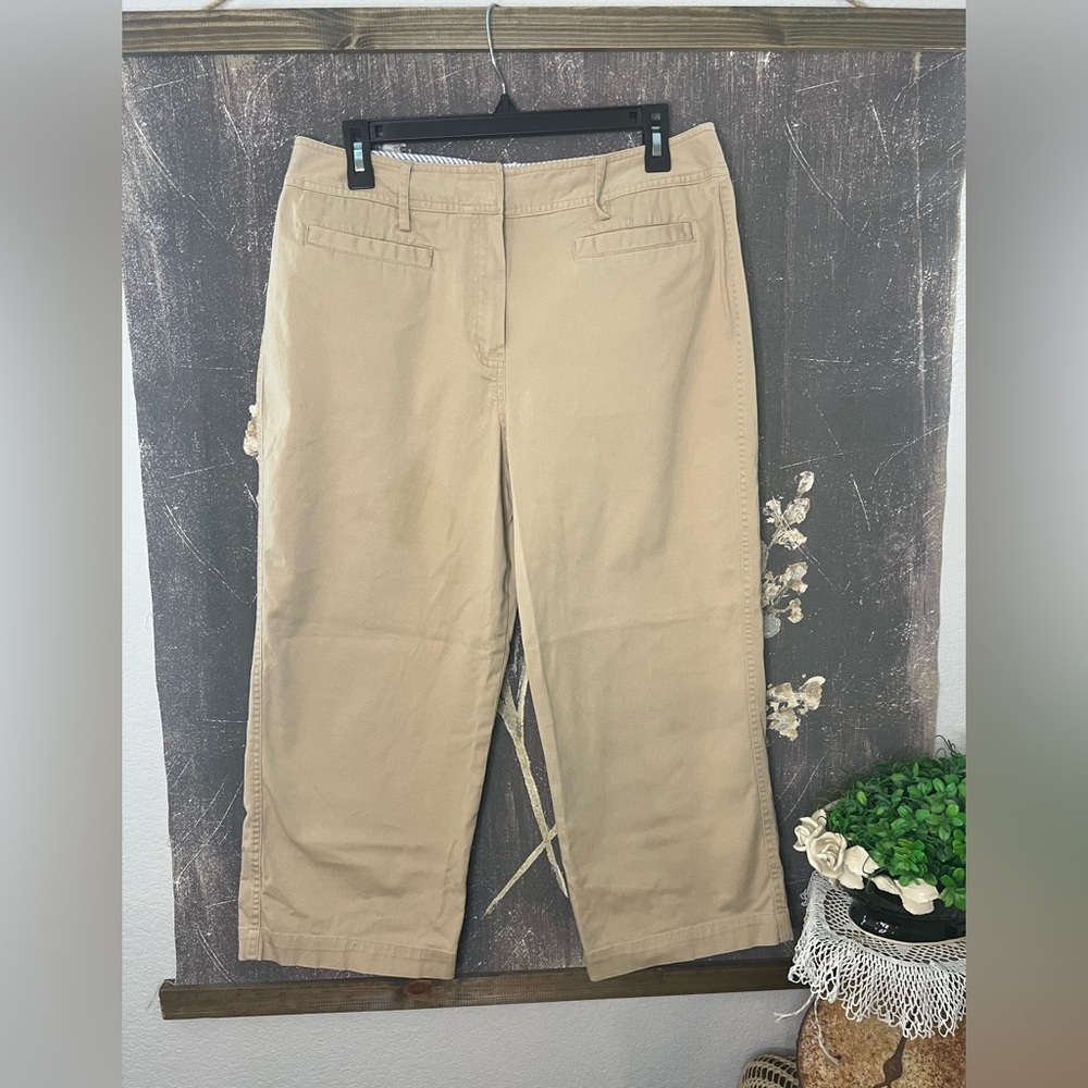 Larry Levine Stretch Tan Khaki Cropped Capri Chino Pants Sz 12 See Details